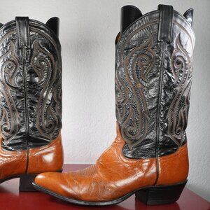 Men's Tony Lama Brown Black Leather Western Cowboy Boots Size 10 D